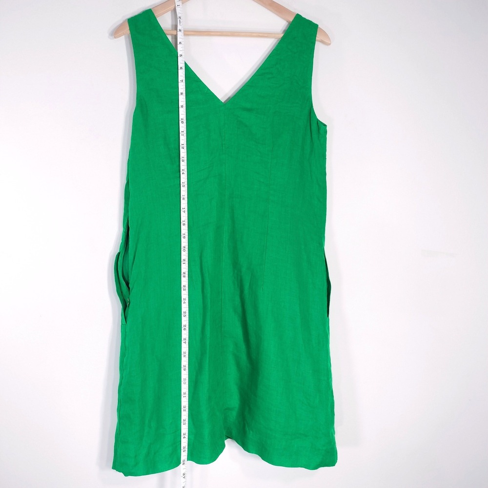 J.Crew Green Linen Shift Dress; V-Neck Sleeveless Pockets NWT - Picture 7 of 9